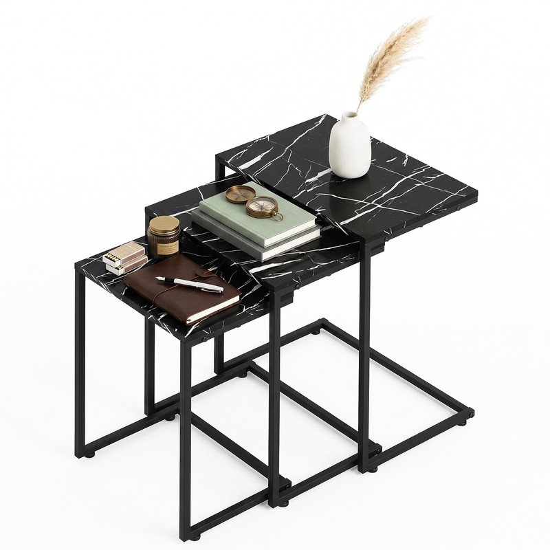 Nesting Coffee Tables Set of 3 End Side Table Set Sturdy for Decoration Black gallery