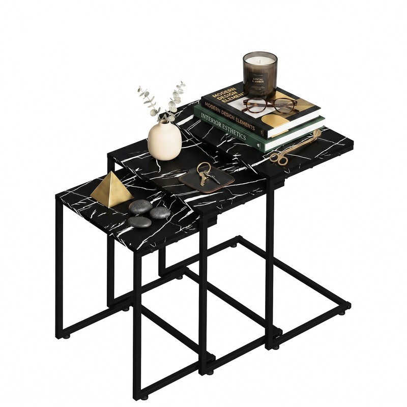 Black Coffee Tables End Tables 3PCS Stacking Nesting Tables for Living Room pho gallery