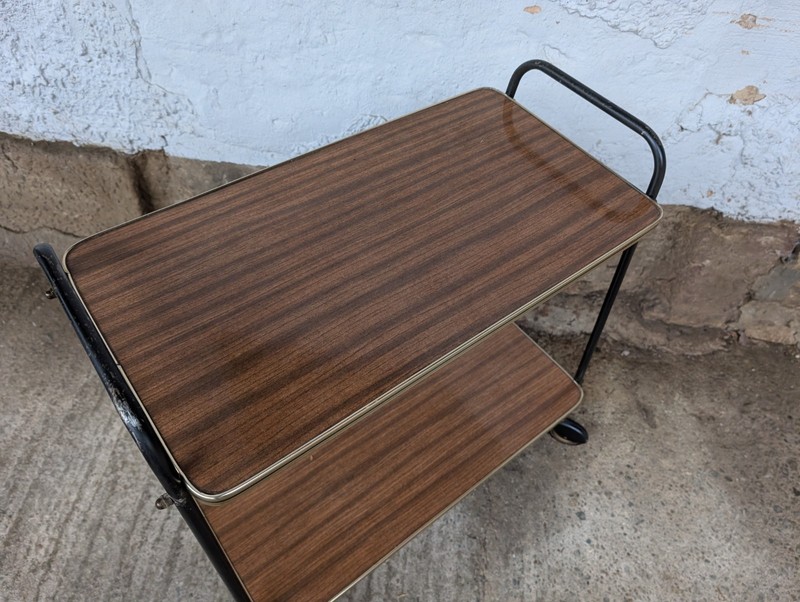Serving Cart Tea Cart Walnut 60s Table Side Table Brass Mid Century gallery