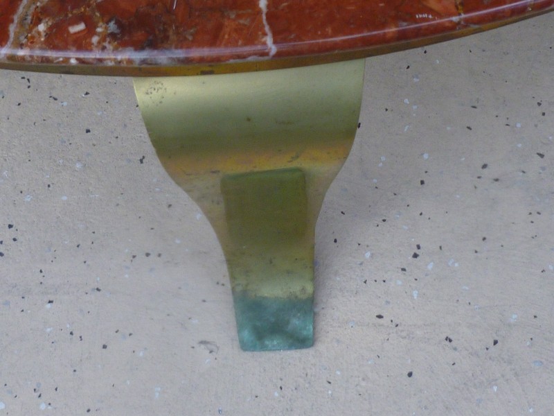 SPECTACULAR MULLER BROTHERS ONYX & ALABASTER COFFEE TABLE W CURVED BRASS LEGS gallery