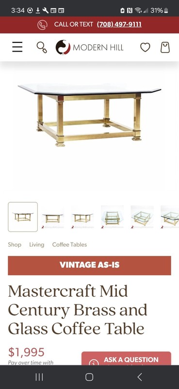 vintage brass and glass coffee table