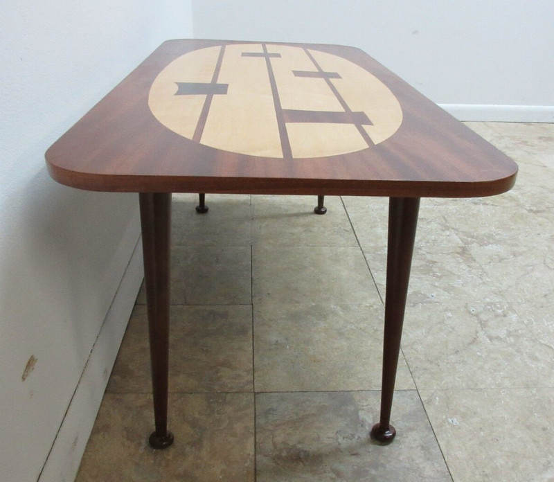 Custom Space Age Coffee Serving Table Mahogany Inlaid Mid Century Danish Sputnik gallery