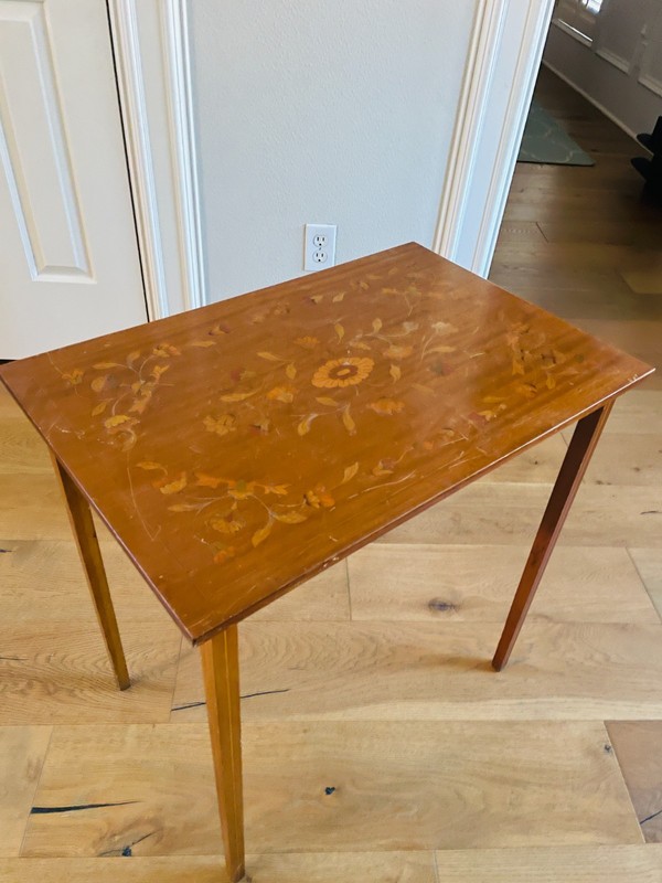 Vintage Inlaid Wood Side Table – Floral Marquetry – Nesting Style – Single