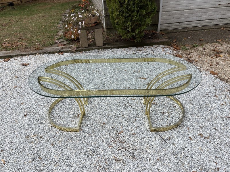 Vintage Art Deco Hollywood Regency Glass And Brass Coffee Table