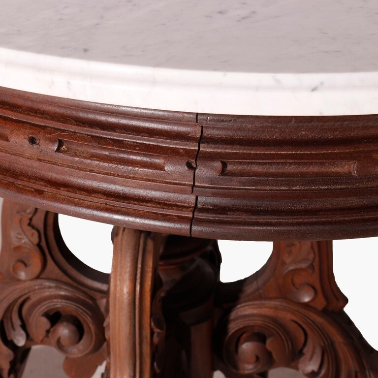 Antique Victorian Walnut Brooks Oval Marble Top Parlor Table C1890 gallery