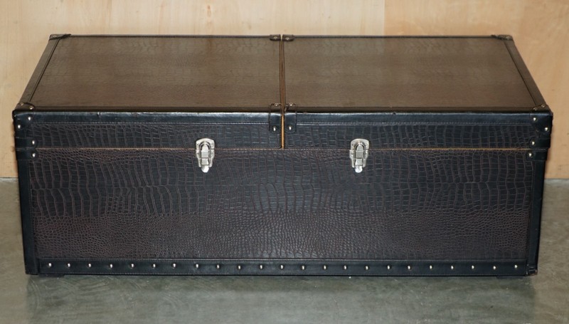 LEATHER CROCODILE ALLIGATOR EMBOSSED ASH WOOD INTERNAL STORAGE COFFEE TABLE gallery
