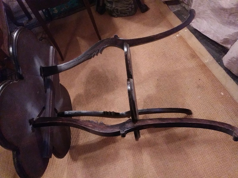 Antique Double Clover Table Wood Mahongany ? 29 x 27 widest part needs tighten gallery
