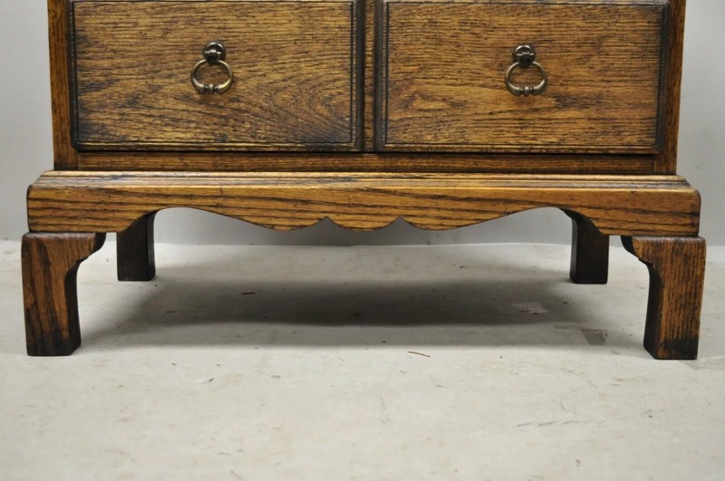 Vintage English Colonial Oak Wood Small Campaign Chest Nightstand Side Table gallery