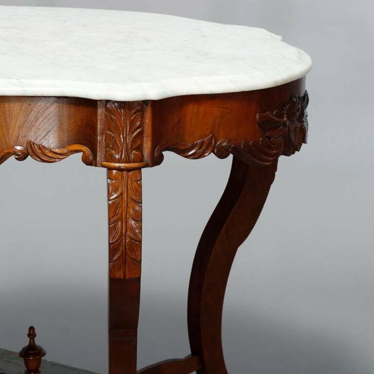 Antique Victorian Turtle Top Marble Top Mahogany & Walnut Lamp Table, Circa 1860 gallery