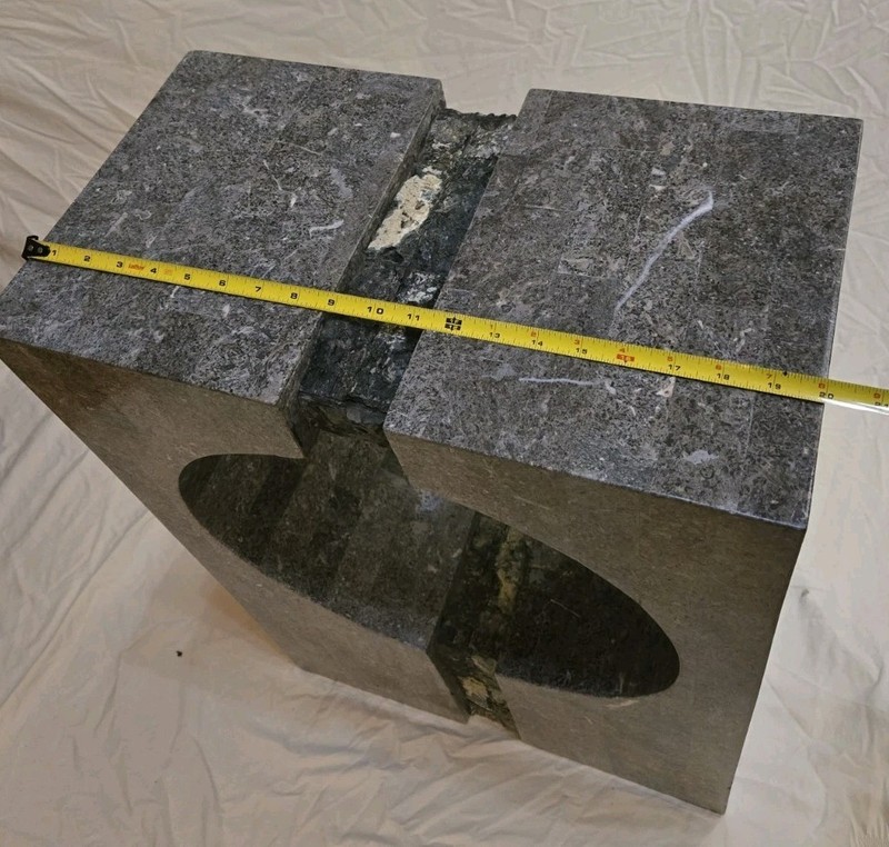 Vintage 80s Mid-century Modern Graphic Tessellated Granite Accent Table 27"x 29" gallery