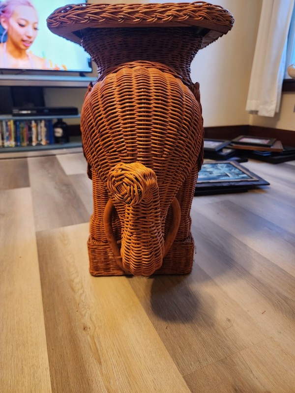 Vintage Boho Wicker Rattan Elephant Side Table Style of Mario Lopez Torres 1970s gallery
