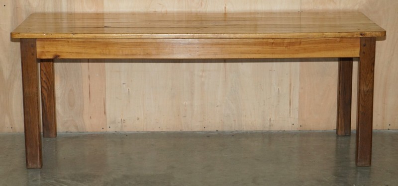 LOVELY ANTIQUE FRENCH FARMHOUSE FRUITWOOD & OAK TWO TONE REFECTORY DINING TABLE gallery