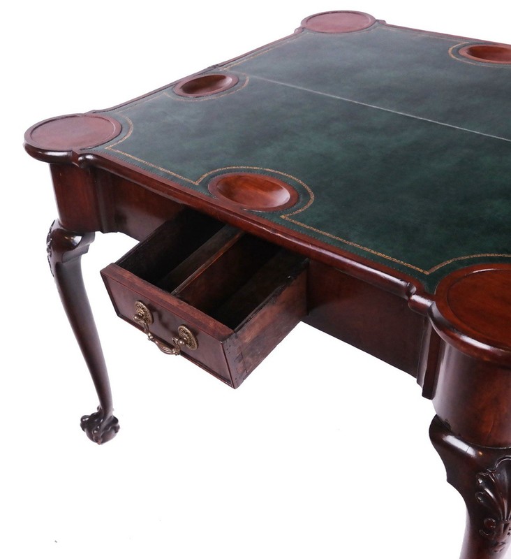 Antique 18th C George III Mahogany Flip Top Gaming Table Leather Fitted Pockets gallery