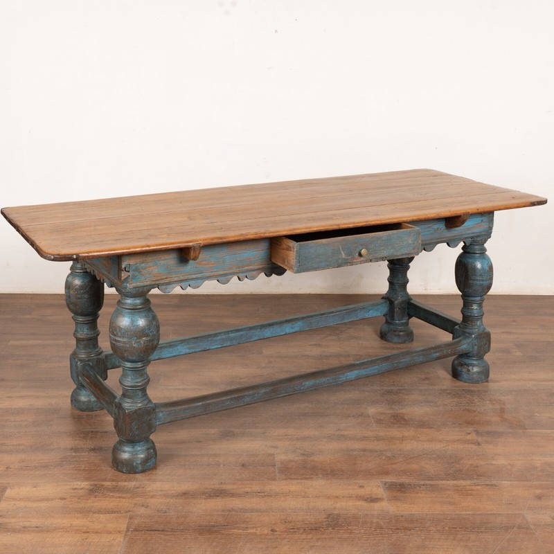 18th Century Blue Painted Library Refectory Table Console, Denmark gallery
