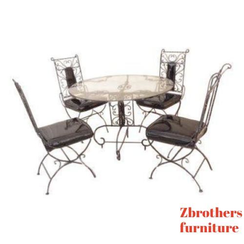 vintage metal scroll iron patio porch out door regency dining set table 4 chairs