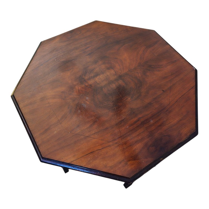 Carved Victorian Octagon Walnut Centerpiece Table 33"Wx20"H gallery