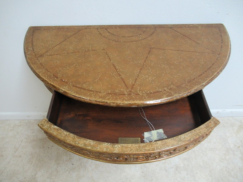 Theodore Alexander Distressed Painted Italian Regency Demi Lune Console Table gallery
