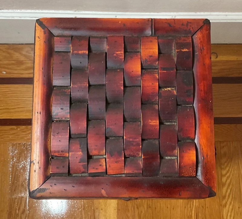 Vintage Bamboo Plant Stand Woven Top Boho Accent Table 27.75” h x 5.4 lb gallery