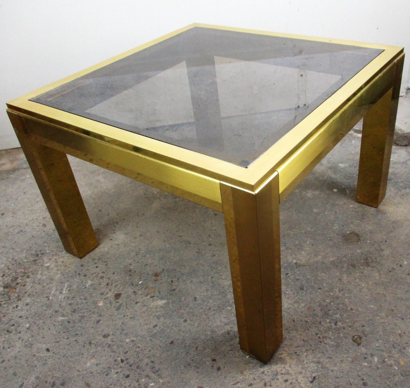 Vintage Italian Design Coffee Side Table Brass Smoked Glass Glam era Romeo Rega gallery