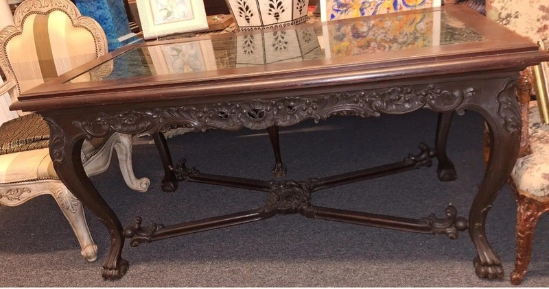 Antique Hand Carved Marble Top Library / Center Table gallery