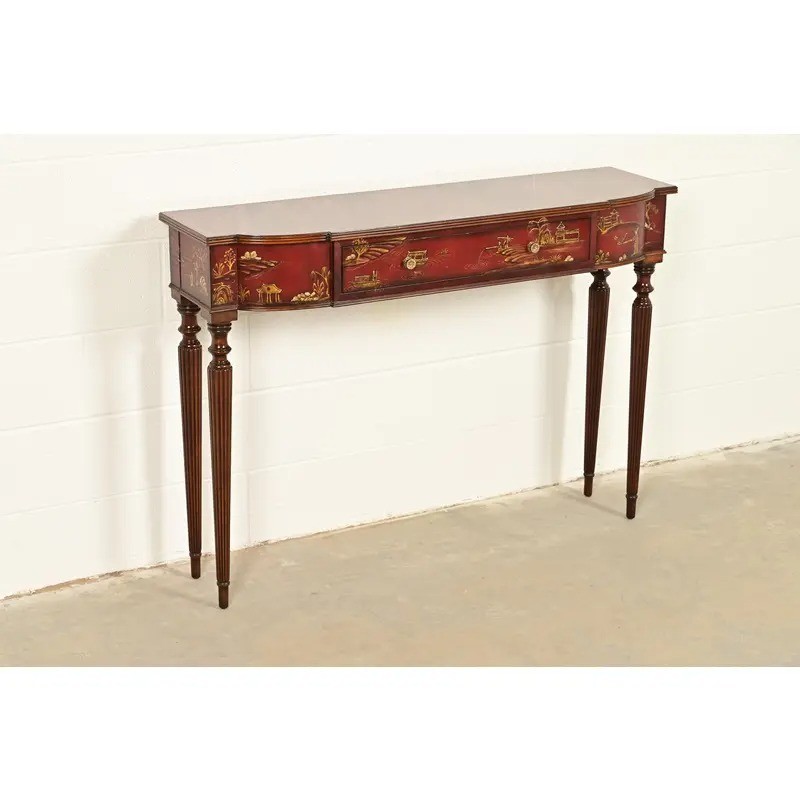 Maitland Smith English Regency Hand-Painted Red Lacquered Console Table gallery