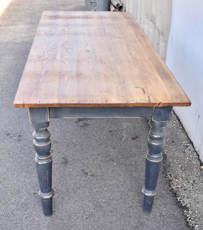 Pine Painted Base Turned Leg Farmhouse Table, Reproduction gallery