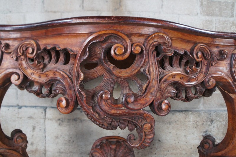 Antique 19th C. French Louis XV Rococo Serpentine Carved Mahogany Console Table gallery