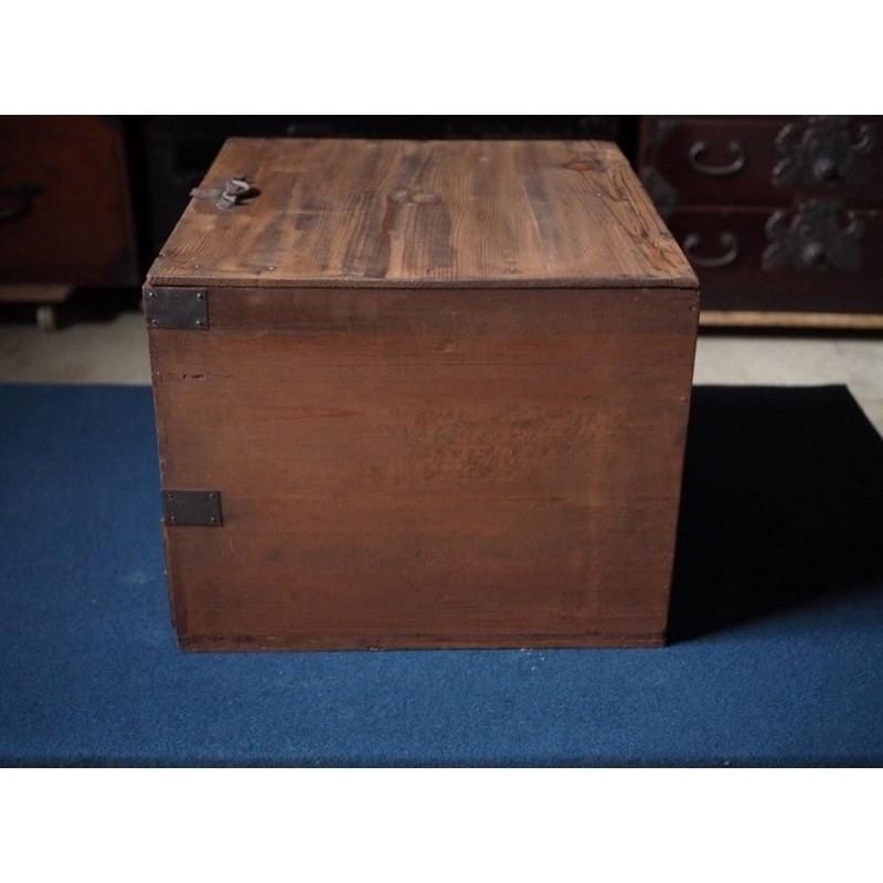 Edo Period Japanese Lidded Storage Box Stand Used S96322 gallery