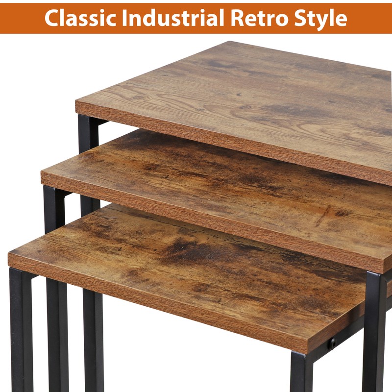 Modern C-Shaped End Tables Set of 3 Nesting Coffee Table Accent Side Table Brown gallery