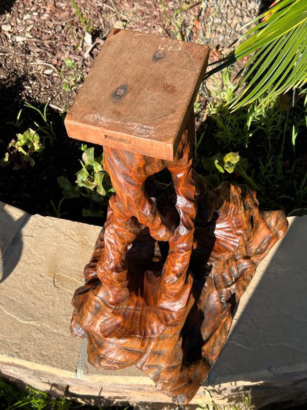 Vtg 20" Japanese Tree Root Hand Carved Solid Wood Side Table Plant Stand Base gallery