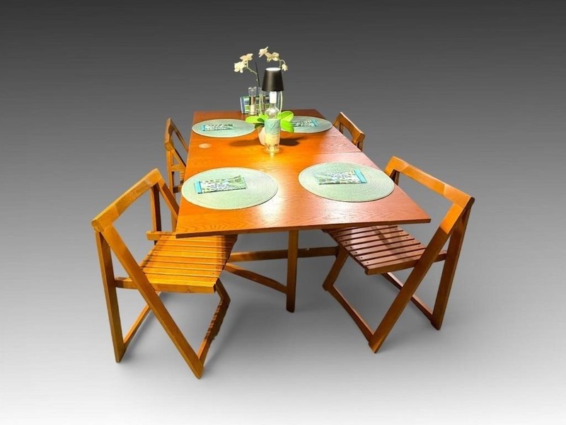 VTG Mid Century DANISH Modern Oak Drop Leaf Tambour STUDIO Table And 4 Chairs