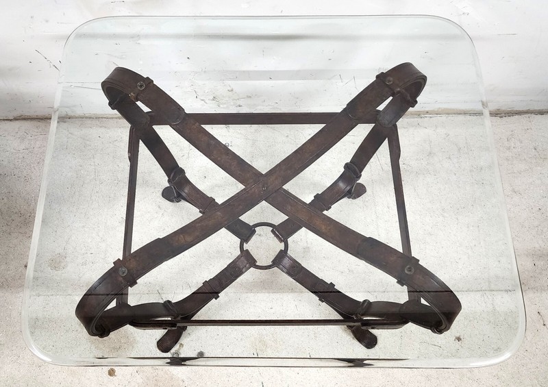 Jaques Adnet Hermes Style Side Table Trompe l'Oeil Leather Straps gallery