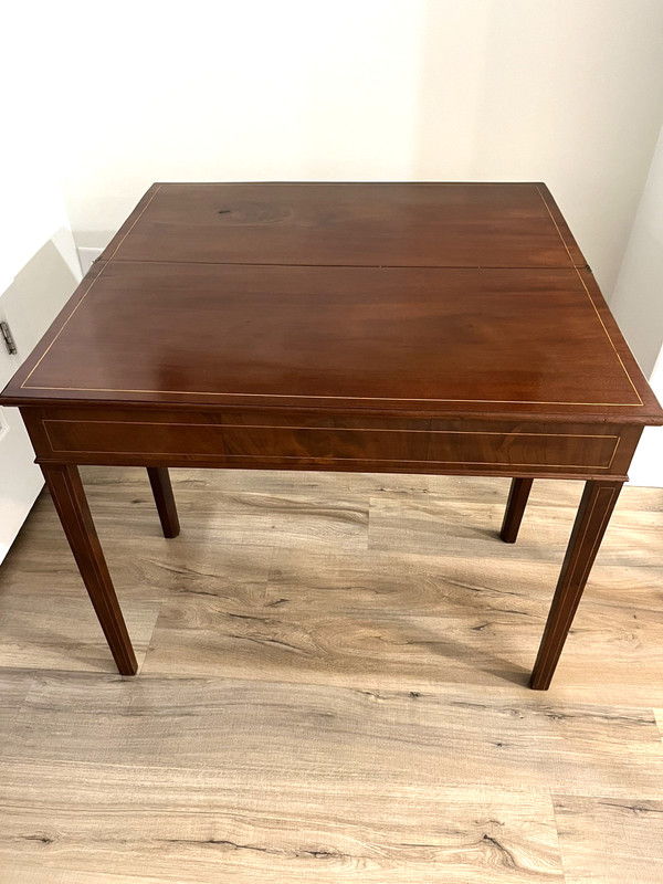 Directoire period 5-Leg High Folding Card Table Polished Solid Mahogany w/ Inlay