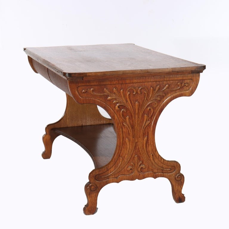 Antique RJ Horner Arts & Crafts Oak Two-Drawer Library Table c1910 gallery
