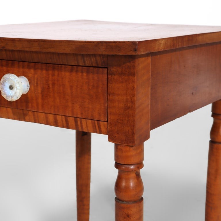 Sheraton Tiger Maple Single Drawer Stand With Opalescent Glass Knob c1840 gallery