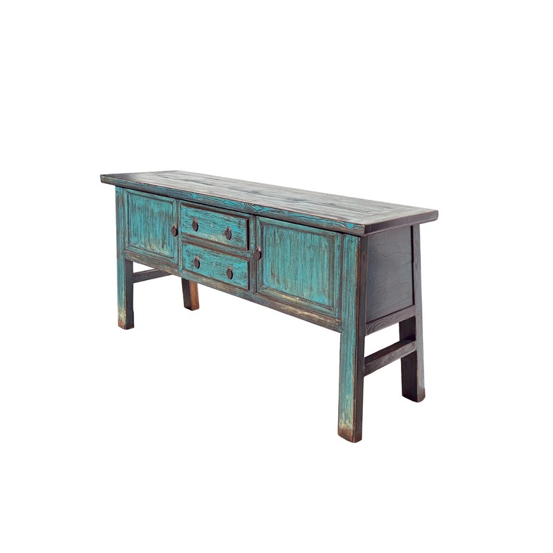 Vintage Chinese Distressed Turquoise Blue Foyer Narrow Side Console Table ws4394 gallery