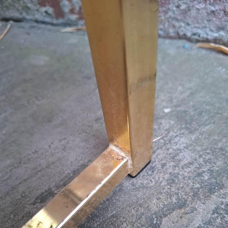 Vintage Marc Berthier for Prisunic Spaceage Brown Acrylic Gold Metal Side Table gallery