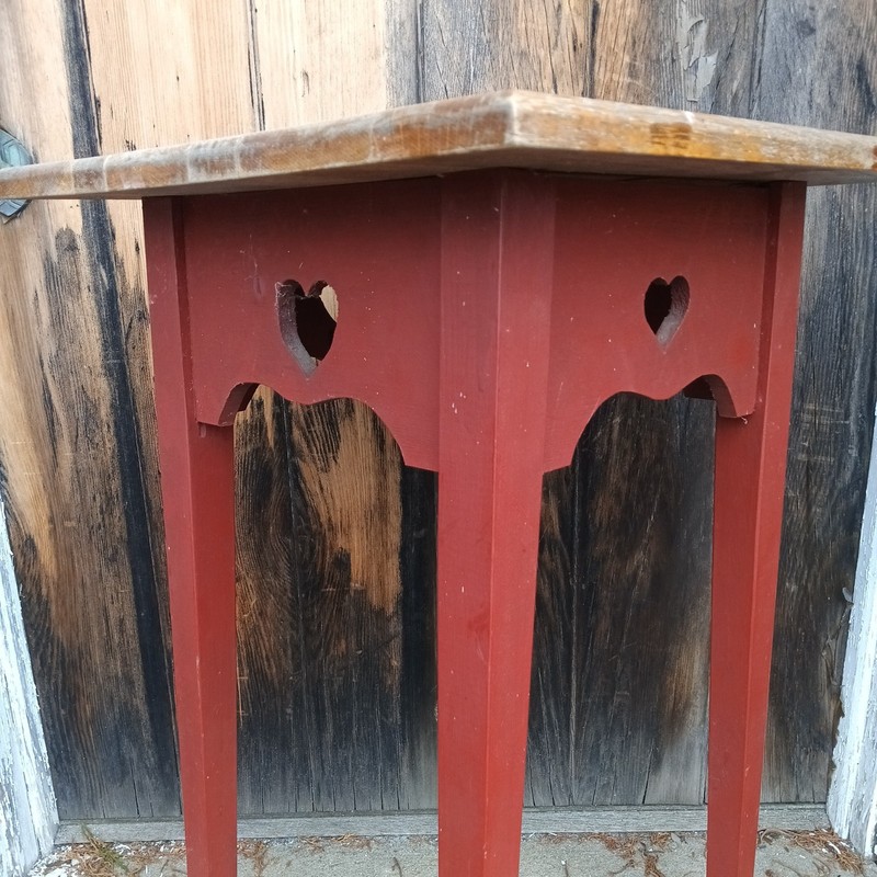 David T. Smith "style" Painted HEART ❤️ WOODEN Side Table VTG RARE 17X17X27.75" gallery