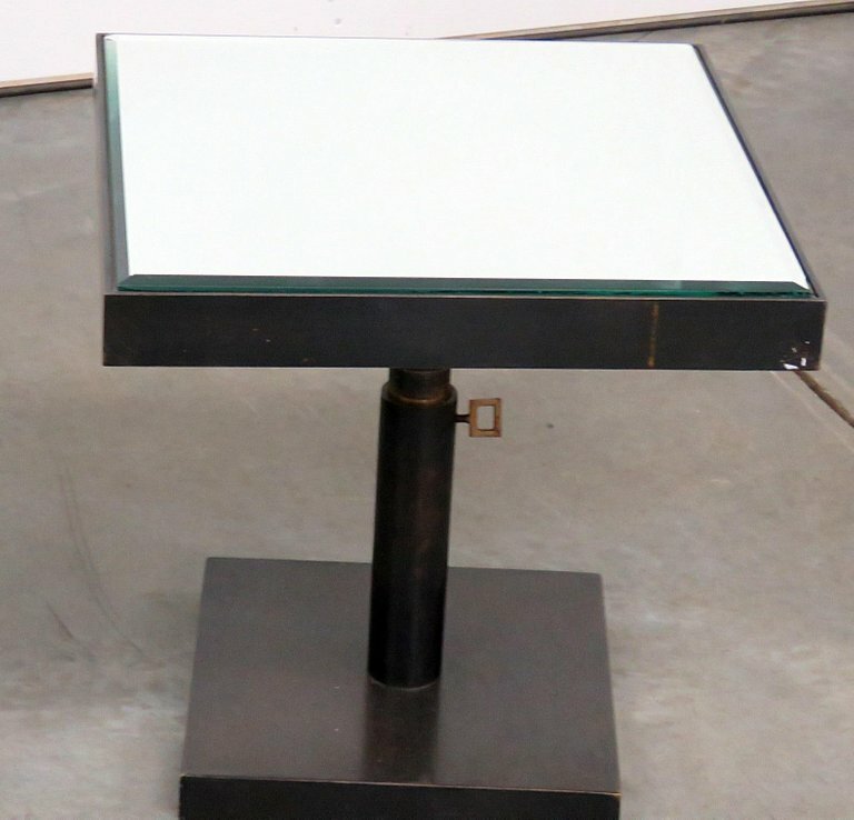 Rare Pair Beveled Mirror Industrial Factory Style Machined Steel End Tables gallery