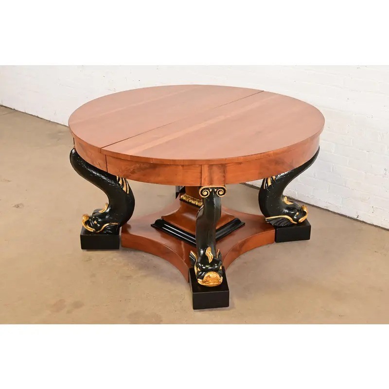Antique Italian Regency Cherry and Burl Wood Extension Dining Table, Circa 1890s gallery