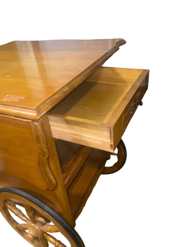 Mid-Century Drop Leaf Mahogany Tea Serving Cart w/ Glass Detachable Serving tray gallery