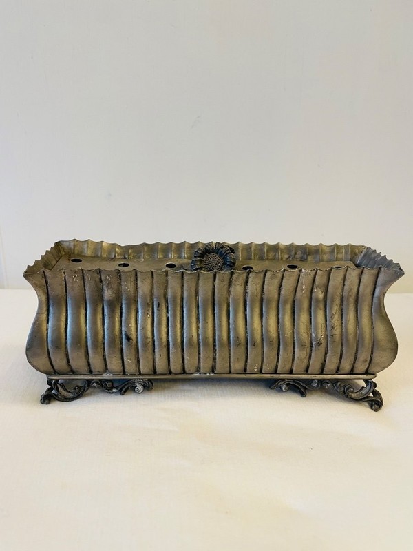 Antique Italian Pewter Pique-Fleurs Crowned N Floral Centerpiece Table Decor 19C gallery