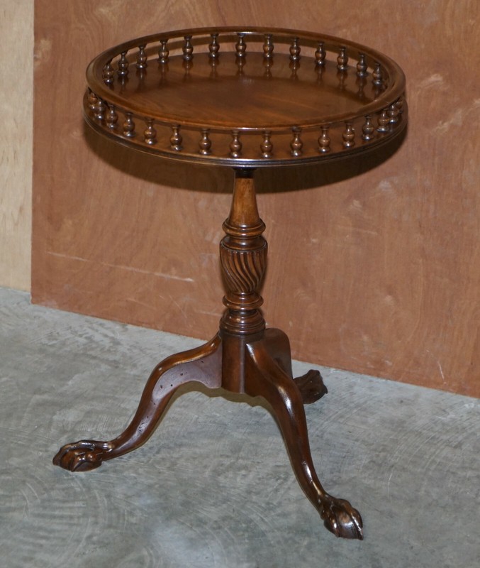 FLAMED MAHOGANY GALLERY RAIL SIDE TABLE WITH CLAW & BALL FEET REGENCY STYLE gallery