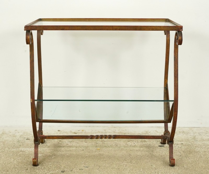 Vintage European Glass Top End Table Magazine Holder gallery