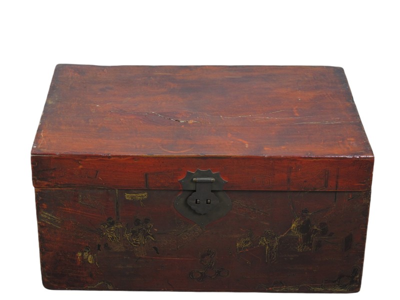 Red 27" Inch Long Antique Accent Trunk Table gallery