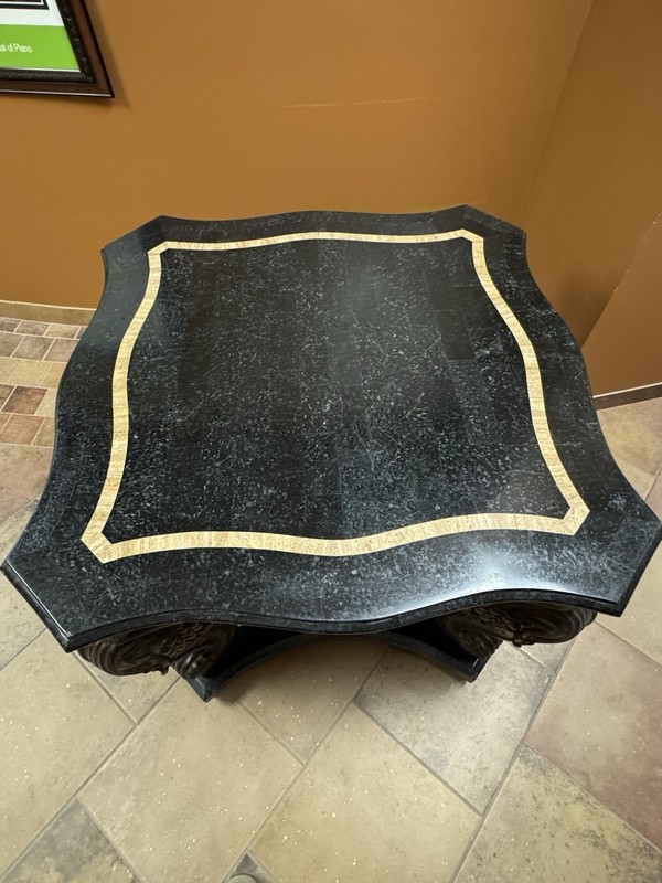 Black Ornate Carved Accent End & Side Table Curved Top Light Inlay gallery