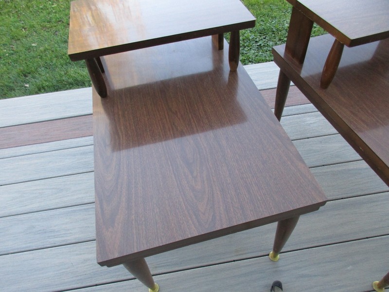 2 Mersman Mid Century Modern 2 Tier End Side Tables 1960's Formica Tops gallery