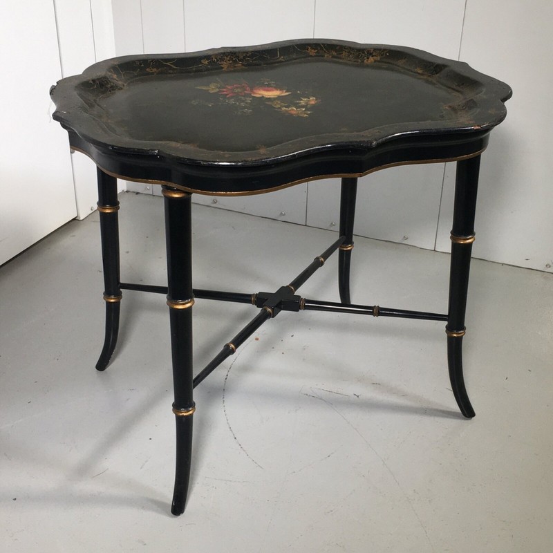 Vintage English Hand Painted Tole Tray Top Coffee Table