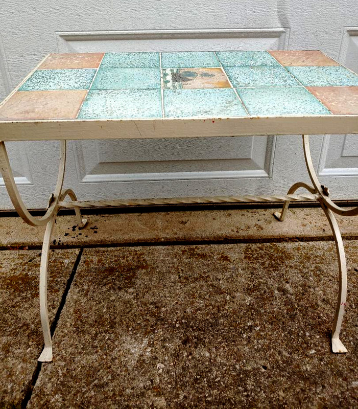 1920'S ARTS & CRAFTS TILE TOP IRON TABLE WITH SPANISH GALION TILE, GRUEBY? gallery