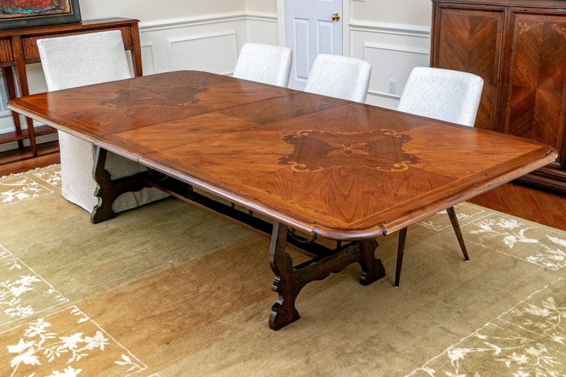 Vintage Spanish Continental Style Inlaid Extension Dining Table